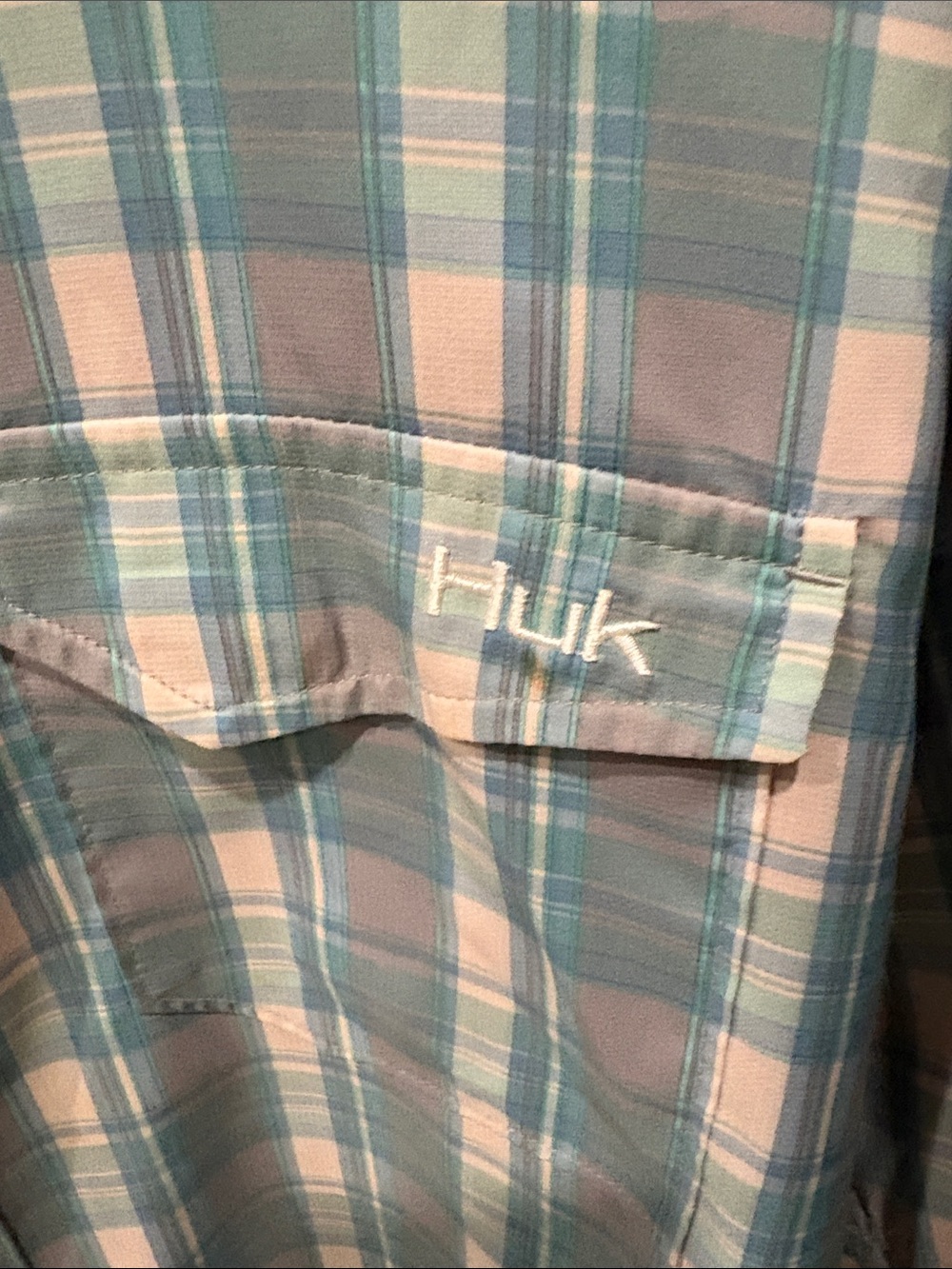 Huk Men's Plaid Button-Down Shirt - Teal, Light Blue & Gray